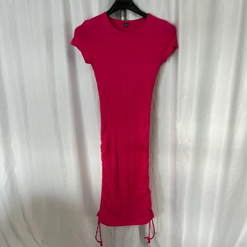 3/$20 Bundle πSHEIN Ribbed Drawstring Ruched Midi Dress Hot Pink XL - Picture 8 of 10